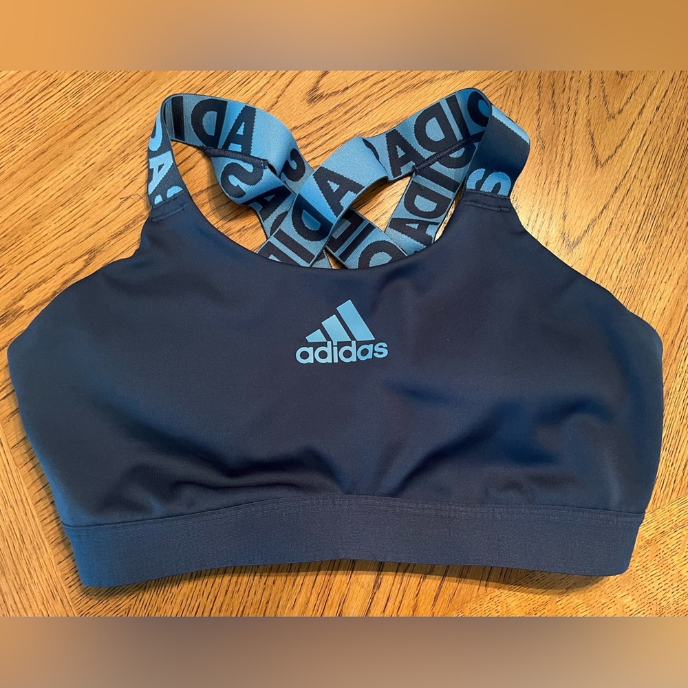 Adidas Sports Bra Navy Blue / Lt Blue Lettering Size Medium